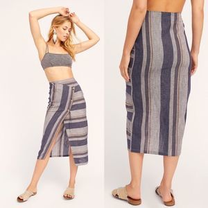 Striped Midi Pencil Skirt in Navy and Gray